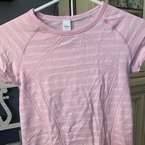 Ivviva (lululemon for kids) swiftly tech pink striped t shirt